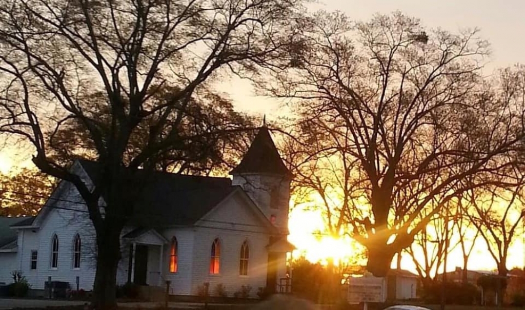 Mt. Zion United Methodist Church Exterior in the sunset